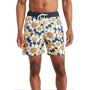 Sovereign Code Bali Swim Shorts Mens Large Floral Print Yellow Blue Trunks SC